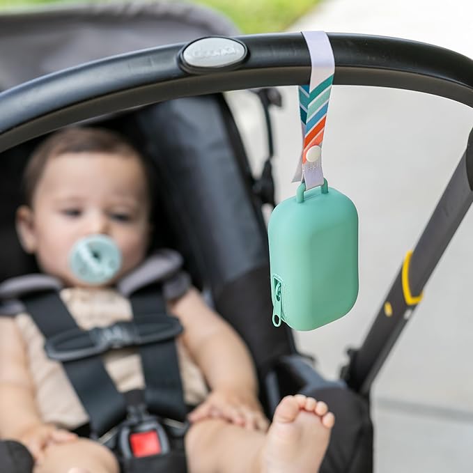 Infantino PaciPod - Premium Silicone Pacifier Holder, Attaches to Stroller or Diaper Bag, Stores up to 2 Pacifiers, Easy to Clean