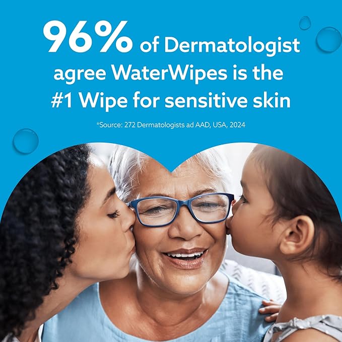 WaterWipes Sensitive+ Baby & Toddler Wipes, 3-In-1 Cleans, Cares, Protects, 99.9% Water, Textured Clean, Unscented & Hypoallergenic, 60 Count (1 Pack)