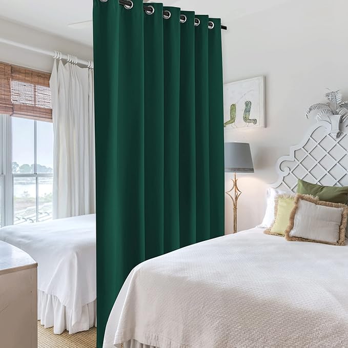 RYB HOME Partition Room Dividers - Light Block Thermal Insulated Seperating Curtains Soundproof for Spare Bedroom Loft Home Office Living Room Bay Window, 1 Panel, Hunter Green, 100 Wide x 84 Long