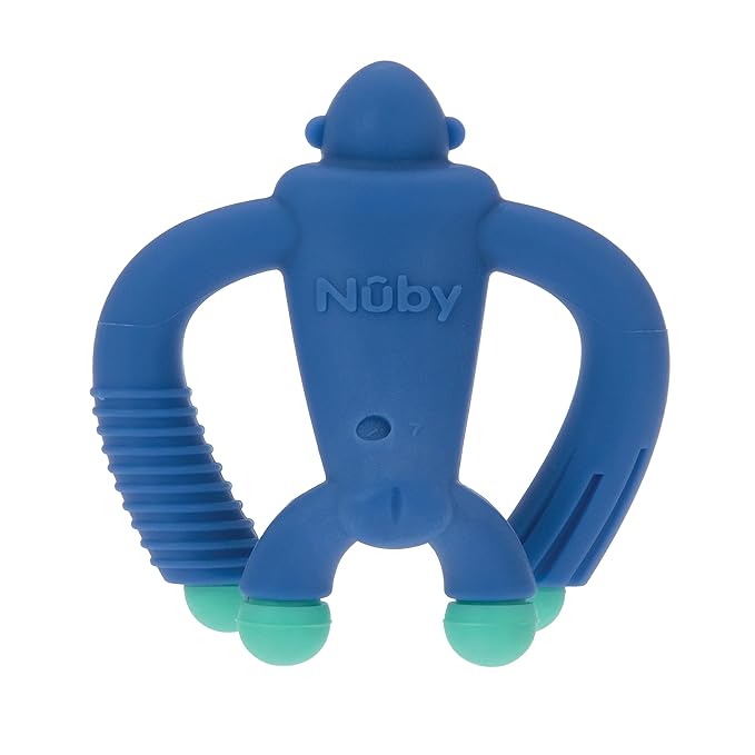 Nuby Geo Zoos Massaging Teether - Baby Teething Toy - Soft Easy Grip - 3+ Months - Blue Gorilla