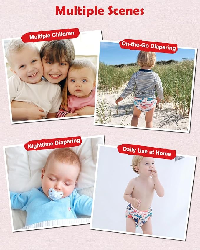 Babygoal Baby Cloth Diaper 6 Pack with 6pcs Inserts and Wet Bag for Fitted Diapers and Prefolds, Adjustable and Reusable Covers for Toddler Boys and Girls