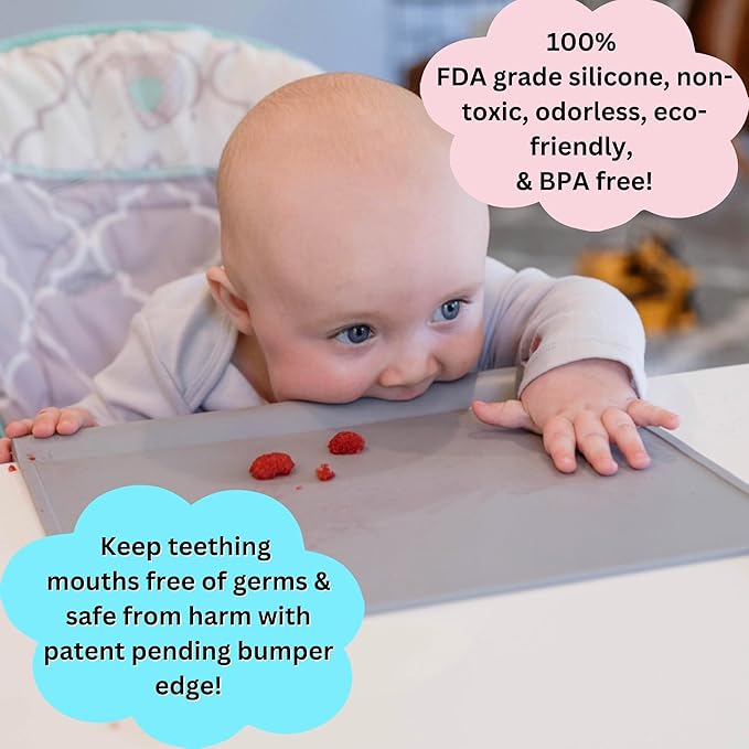 The Table Tyke Silicone Placemats for Toddlers with Patented Edge Bumper | Kids Placemats Non Slip Travel Ready | Baby Placemat BPA Free for Restaurant Dining Table | Lilac