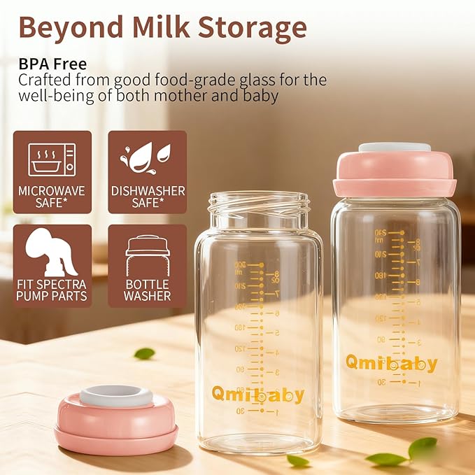 Breast Milk Storage Bottles 240ml 8oz BPA-Free Leak-Proof Baby Bottle for Breastmilk Storage Wide Neck Bottles with Screw Ring Sealing Disk Breastfeeding (Pink, 240ml-2Packs)