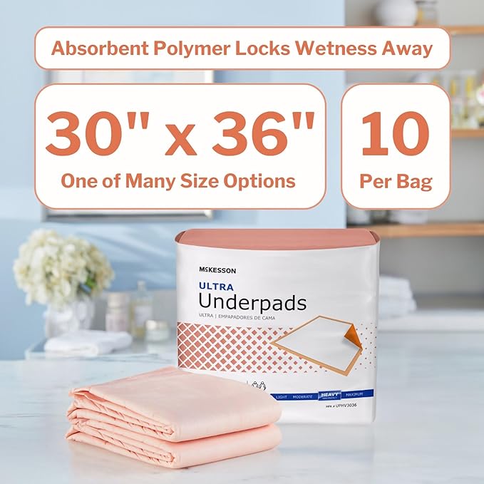 McKesson Underpads Disposable Bed Pads 30" x 36" [60 Count], Heavy Absorbency, Ultra Incontinence Chux Pads for Adults, Elderly, and Baby, Pee Pads