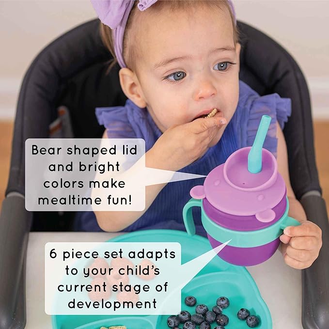 Easy Learn Drink and Snack Set – Baby + Toddler Silicone Learning Cup & Snack Set, Training Cup for Straw and Open Cup Independence – Dishwasher Safe (Ocean)