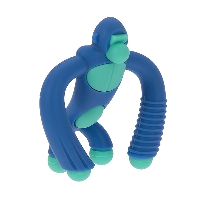 Nuby Geo Zoos Massaging Teether - Baby Teething Toy - Soft Easy Grip - 3+ Months - Blue Gorilla