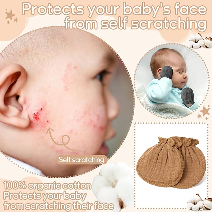 Newborn Baby Muslin Mittens 0-6 Months No Scratch Elastic Wrist Soft Breathable Gloves Bulk Cotton for Infant