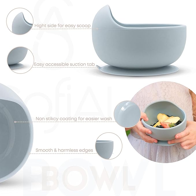 All In One Silicone Feeding Set - Safe for 6-12 Months - Non-Toxic Baby Led Weaning Supplies - Toddler Self Feeding Utensils - BPA-Free - Mess Free Essentials