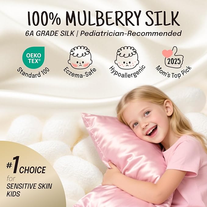 OLESILK 100% Mulberry Silk Toddler Pillowcase for Hair and Skin, Both Sides 19 Momme Pure Natural Silk Travel Pillow Cases with Hidden Zipper, 13"x 18", Plum