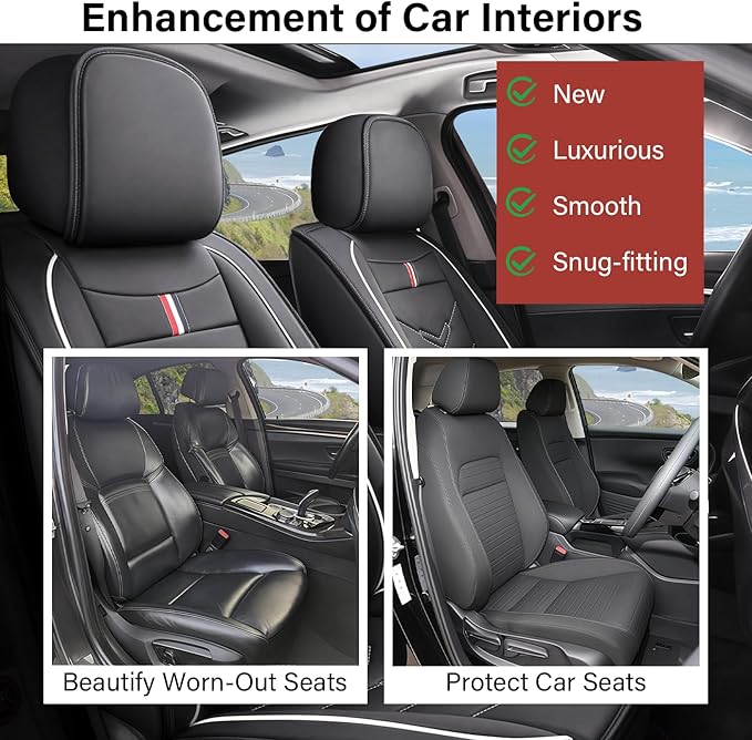 Leather Car Seat Covers Fit for LR LR4 2009-2016, 5 Seater Waterproof and Wear-Resistant Seat Cover Interior Accessories(Full Set,Black&White)