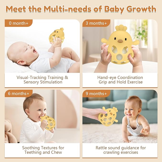 MCGMITT Baby Teething Toys for 3-6 Months, Easy Grasp Silicone Infant Rattle Teether Toy for 0-12 Months, BPA-Free Food Grade Baby Montessori Sensory Toys, Soft Infant Chew Toys for Teething Relief