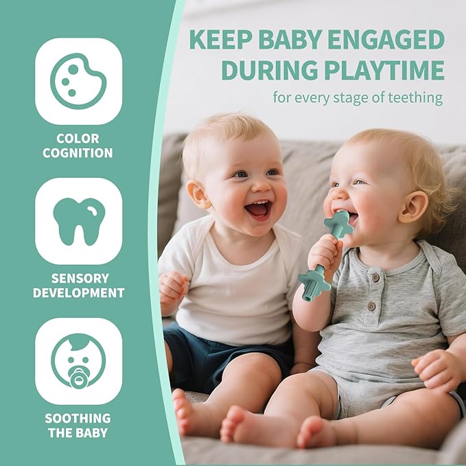 Baby Teething Tubes, Silicone Straw Teethers for Babies 3+ Months, Non-Choking Hollow Infant Teether Sticks Toddlers Teething Relief Toys, Baby Chew Gifts 6 Pack (Sand Clay DustyRose Brown Green Blue)