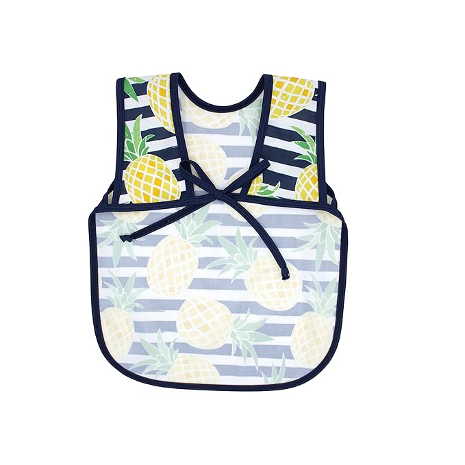 BapronBaby Pineapple Stripes Bapron - No Neck Tie Safer Bib for Baby & Toddler - Soft Waterproof Stain Resistant - Machine Washable - Sz Baby/Toddler 6m-3T