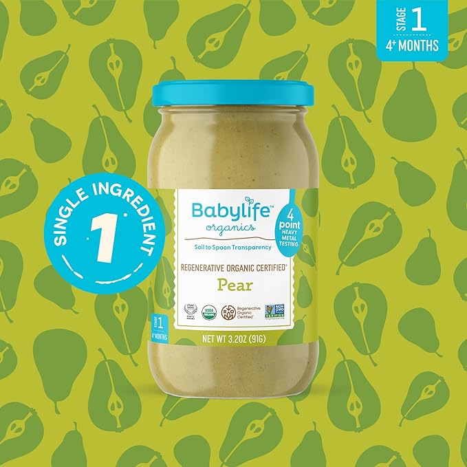 Babylife Organics Stage 1 – Heavy Metal Safe, Organic Baby Food - Pear, 3.2 Ounce Jar (12 Pack)