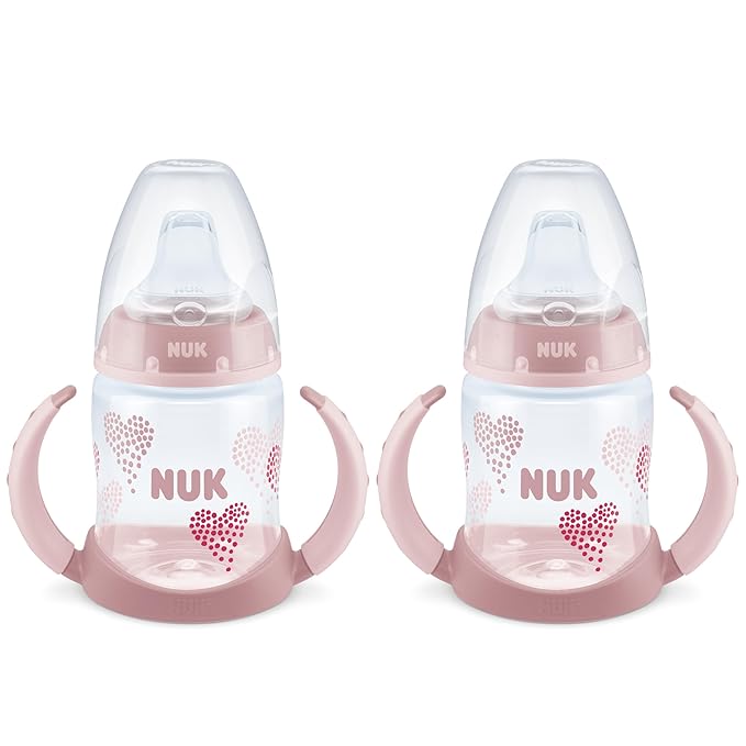 NUK Learner Cup, 5 Oz, Pack of 2, Pink Hearts, Soft Spout, Easy-Grip Handles, BPA Free, Spill Proof, Transition Sippy Cup