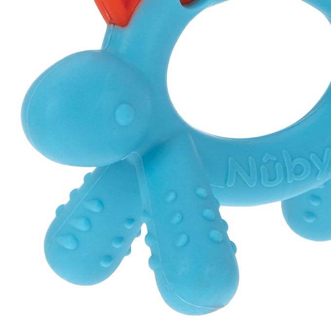 Nuby Geo Zoos Massaging Teether - Baby Teething Toy - Soft Easy Grip - 3+ Months - Dino - Easter Basket Stuffer