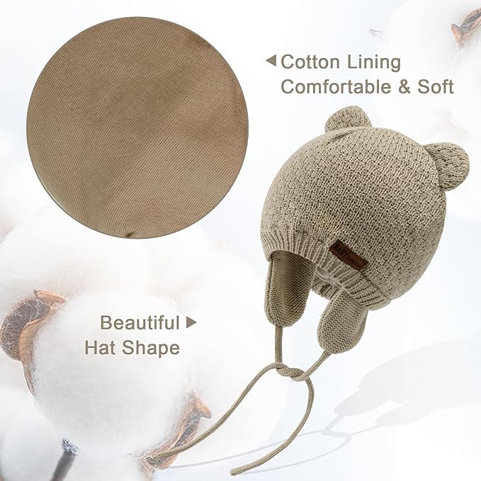 XIAOHAWANG Baby Hat Cute Bear Toddler Earflap Beanie Warm for Fall Winter