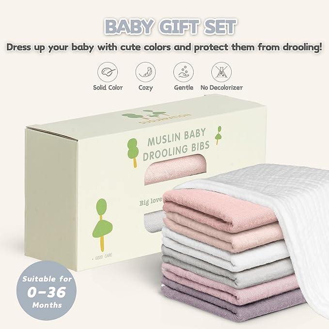 Susurration Muslin Baby Drool Bibs 6Pack Soft Square Adjustable Baby Bandana Bibs for Unisex Girls & Boys