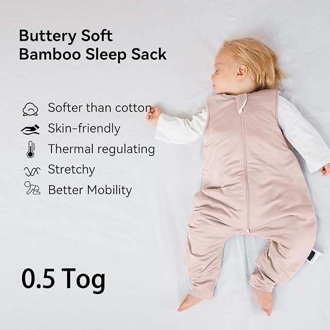 BubblePanda Rayon Made from Bamboo Toddler Sleep Sack with Feet 6-12 Months 0.5 Tog Ultra Soft Toddler Sleeping Sack Baby Sleep Bag Walker Wearable Blanket with Legs 2-Way Zipper Lightweight
