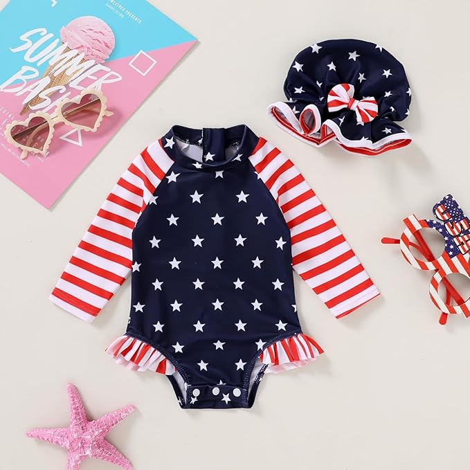 Infant Baby Girl Swimsuit One-Piece Long Sleeve Rash Guard with Hat Set Floral Zipper Bathing Suit Leopard Beach Wear
