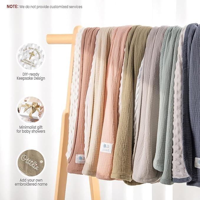 lulumoon Baby Blanket for Newborn Receiving: Minky Dot & Muslin Lightweight - Thermal Blanket Gift for Baby Shower & Hospital Welcoming 30"x40"（Ivory）