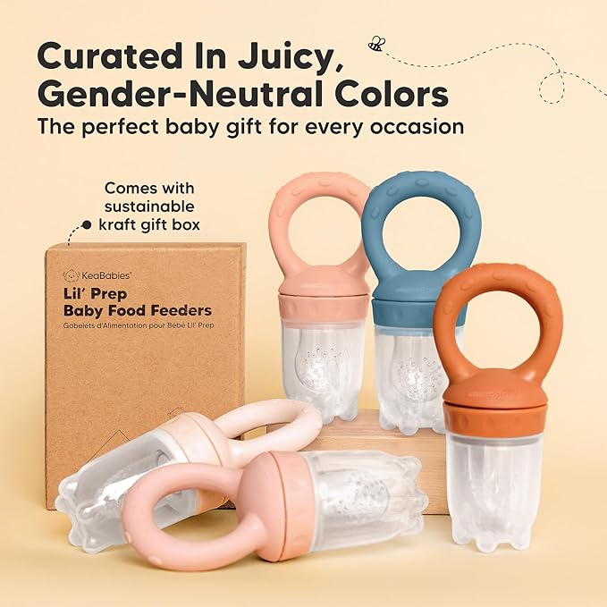 KeaBabies Baby Fruit Feeder 2pk - Silicone Baby Food Feeder for Babies 6-12 Months, Breast Milk Popsicle for Teething, Weaning, Freeze Frozen Solid Food, BPA-Free Infant Feeding Essential (Sunset)