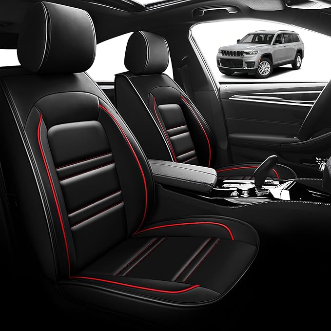 Seat Cover for JP Grand Cherokee 2011-2025 | Car Seat Covers Front Seats, Waterproof Seat Protectors, Automotive Front Seat Covers (Front Seat, Black&Red Line)