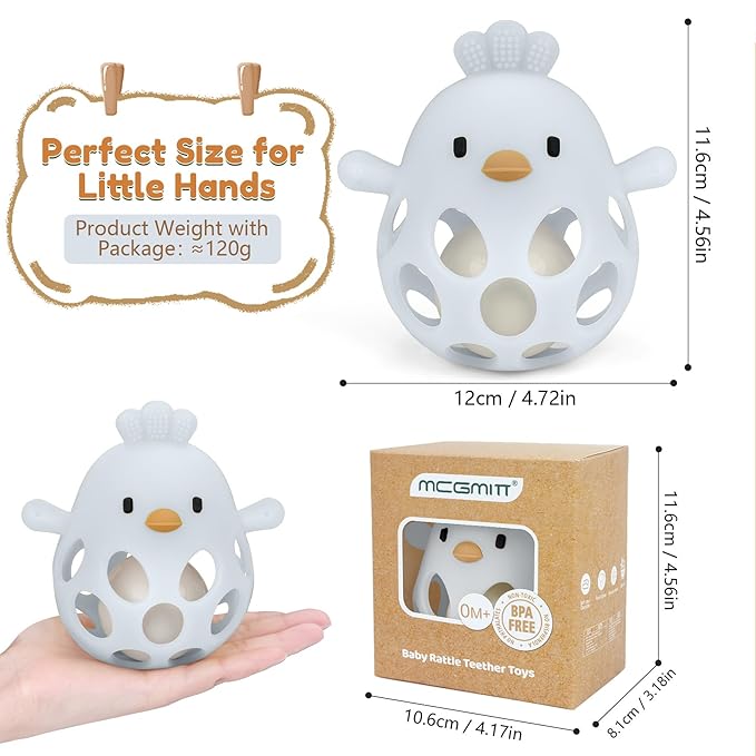MCGMITT Baby Teething Toys for 3-6 Months, Easy Grasp Silicone Baby Rattles 0-6-12 Months, BPA-Free Food Grade Montessori Sensory Toys, Soft Newborn Infant Teether for Teething Relief