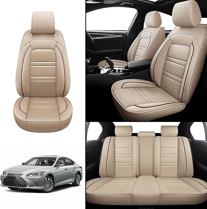 Seat Covers for Lexus Car es350 2007-2024 | 5-Seats Leather Seat Covers, Easy to Install Automotive Seat Covers Full Set (Full Set, Beige)