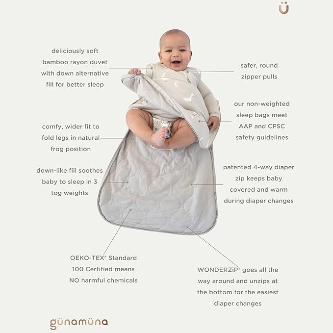 GUNAMUNA günamüna Unisex Baby, Toddler Wearable Blanket, Sleeping Bag Bamboo Rayon, Sleep Sack with Diaper Zipper, 1.0 TOG