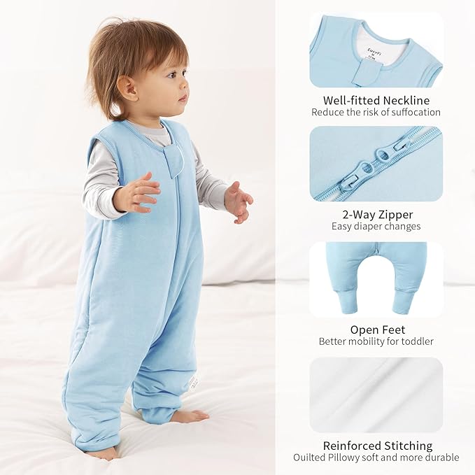 Rayon Made From Bamboo Sleep Sack 24-36 Months 0.5 Tog Ultra Soft Summer Toddler Sleep Sack 2t-3t with Feet 2-Way Zipper Lightweight Baby Sleeping Bag with Legs Thin Baby Wearable Blanket-Blue