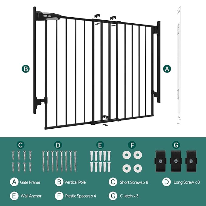 Babelio 27-45" No Bottom Bar Baby/Dog Gate with Easy Installation, 2-in-1 Auto Close Design, Suitable for The House, Stairs, and Doorways, Safety Pet Gates with Large Walk-Thru Door, Black