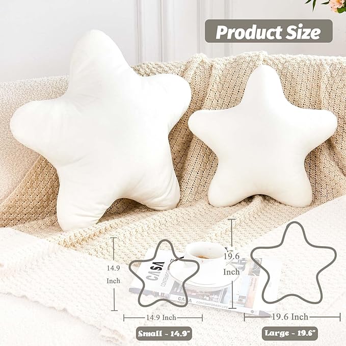 White Star Throw Pillow, Cute Star Pillow Room Decor, Soft 14.9" Star Shaped Decorative Throw Pillow for Bedroom, Star Plush Floor Cushions Pillows