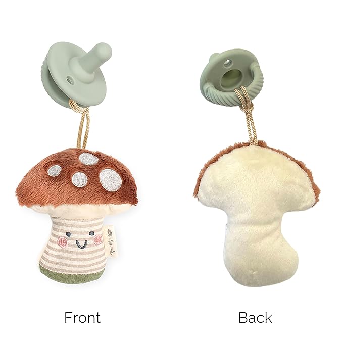 Itzy Ritzy Pacifier and Lovey Set; Detachable Plush Mushroom and Coordinating Green Silicone Pacifier; Ideal for Ages 0 Months and Up, Mushroom
