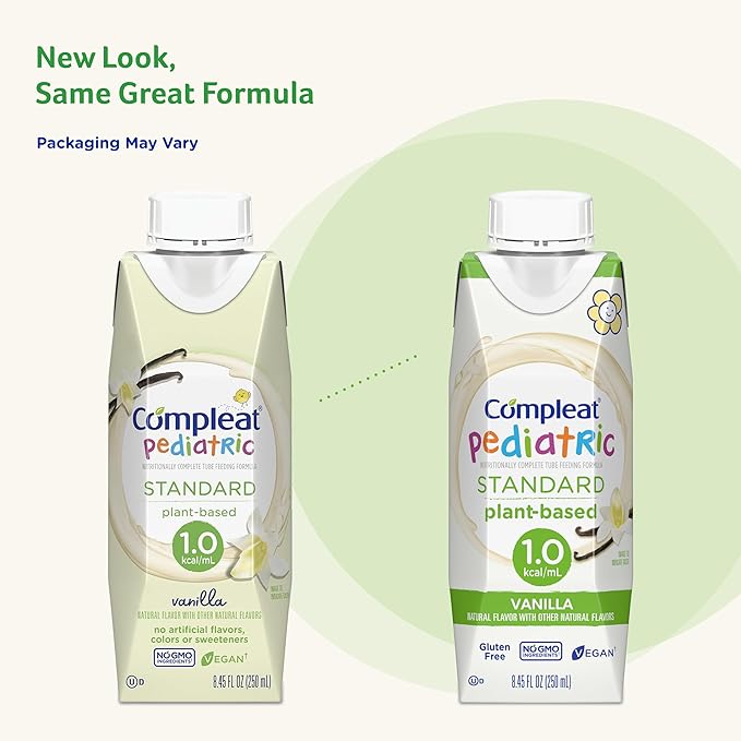 Compleat Pediatric Standard 1.0mL, Plant Based Nutritionally Complete Shake, Tube Feeding Formula, Vanilla Flavor, 24 Pack