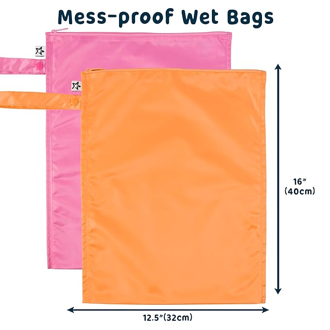 Tiny Twinkle Wet Dry Bag – 2 Pack Reusable Waterproof & Mess Proof Wet Bags for Swimsuits & Travel, Baby Towels & Beach Essentials,a Diaper Bag Must-Have(Sweet Treat)