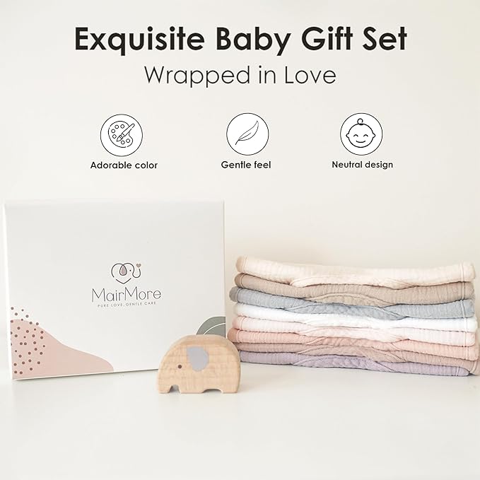 8-Pack Baby Muslin Bibs, Soft Cotton Drool Bibs for Boys Girls, Adjustable and Absorbent Newborn Bib Set for Feeding and Drooling