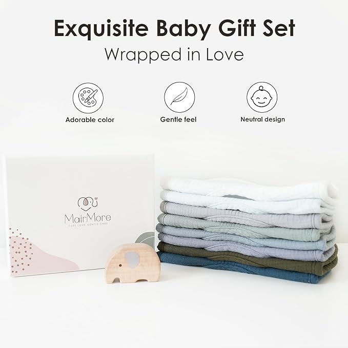 8-Pack Baby Muslin Bibs, Soft Cotton Drool Bibs for Boys Girls, Adjustable and Absorbent Newborn Bib Set for Feeding and Drooling