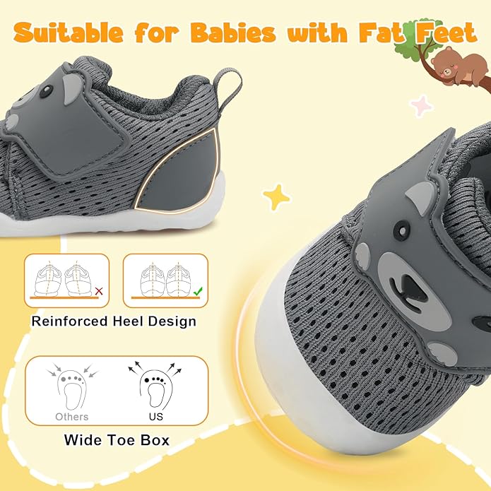 FEETCITY Baby Walking Shoes Wide Baby Shoes Boys Girls Infant Sneakers Crib Shoes Breathable Toddler Barefoot Shoes Slip On Shoes