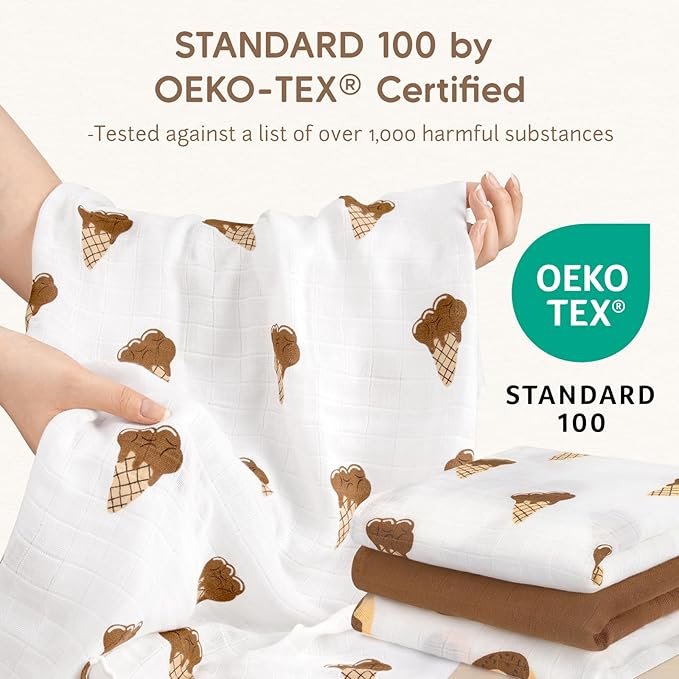 Maliton Muslin Swaddle Blankets for Newborn, 6-Pack Breathable Receiving Blanket (27" x 27") Soft Baby Blankets for Girls and Boys, Baby Burp Cloths with 3-Layer Cotton Design for Infant Wrap(Dessert)
