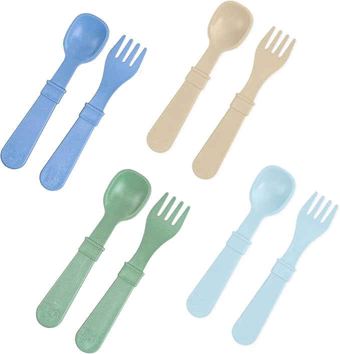 Re-Play Toddler Forks and Spoons Set - 4x4 Utensils Set for Kids - Dishwasher and Microwave Safe - Made in USA - Pack of 8-5.8" x 1.2" x 0.2" - Meadow