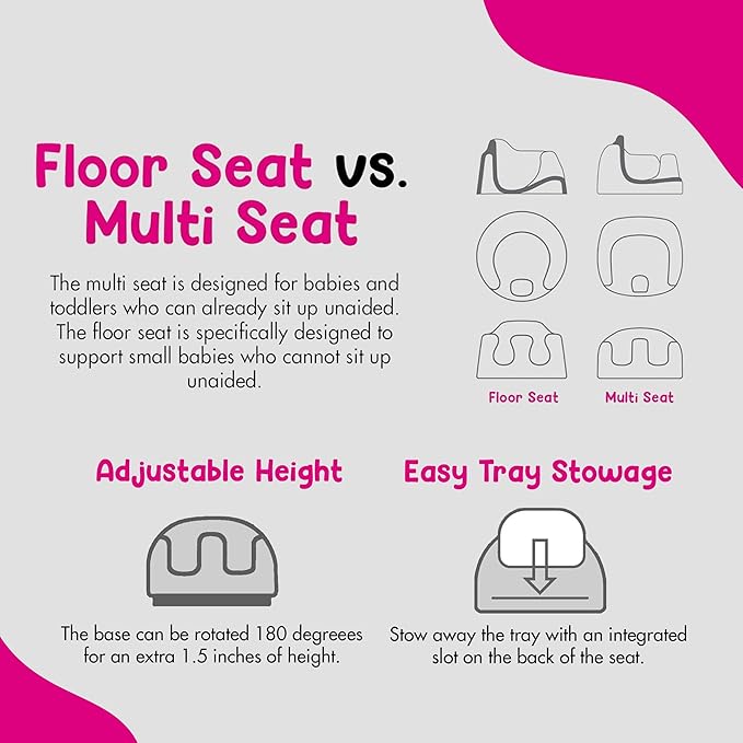 Bumbo 2 Pack 3-in-1 Multi-Seat for 6 to 36 Months, Travel Baby Feeding and Play Floor Seat, All-in-One Portable Booster with Tray & Toddler High Chair, Cradle Pink