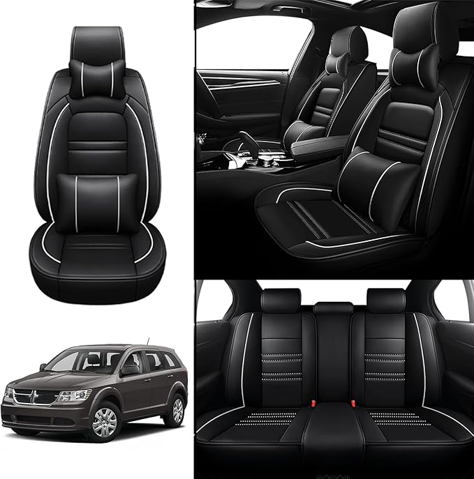 Car Seat Covers for Dodge Journey 2009-2020 | 5-Seats Seat Covers, Waterproof Seat Protectors, Automotive Seat Covers (Full Set with Pillow,Black&White Line)