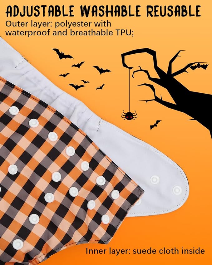 ALVABABY Halloween Baby Cloth Diapers One Size Adjustable Washable Reusable for Baby Girls and Boys 1 Pack with 2 Inserts AMD135-2TA