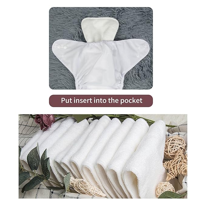 ALVA 6 Pack Cloth Diaper with 12 Inserts One Size Adjustable Washable Reusable Diaper Cover for Baby Girls and Boys