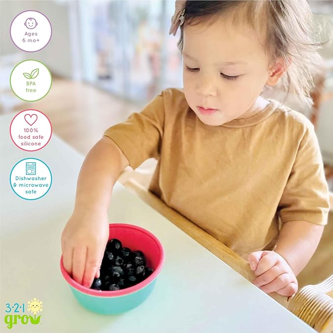 Silicone Easy Scoop & Hold Bowl Set – Adaptive Baby & Toddler Feeding Bowls with Clip-On Rim and Handle – Helps Build Independence & Coordination – 2 Pack – Dishwasher Safe (Watermelon)