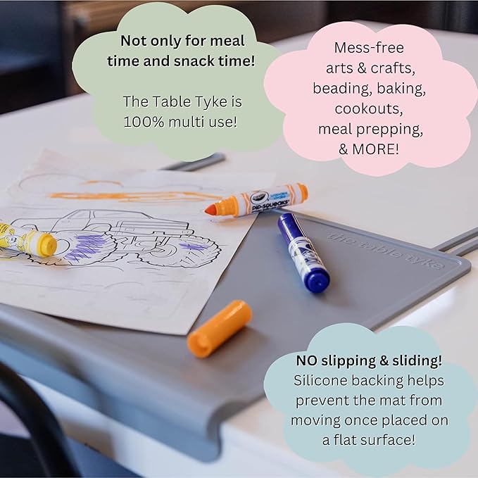 The Table Tyke Silicone Placemat with Table Edge Bumper for Baby Toddler Suction Cup Safety Mat (Slate Grey)