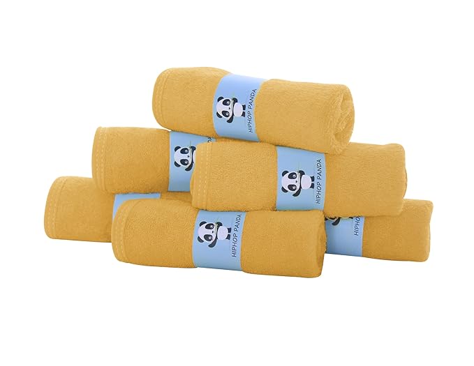 HIPHOP PANDA Baby Washcloths, Rayon Made from Bamboo - 2 Layer Ultra Soft Absorbent Newborn Bath Face Towel - Reusable Baby Wipes for Delicate Skin - Honey, 6 Pack