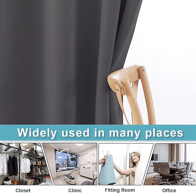 RYB HOME Blackout Room Divider Curtains Privacy Loft Screen Adjustable Ceiling to Floor Curtain & Drapes Partitions for Bedroom Dorm Doorway Bay Window, Wide 100 x Long 84, Grey, 1 Panel