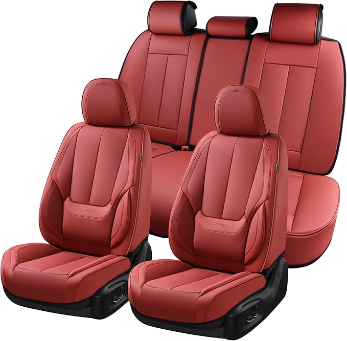 Coverado Car Seat Covers Full Set, Seat Covers for Cars, Red Car Seat Covers Front Seats and Back Car Seat Protector Waterproof, Leather Car Seat Cushion Universal Fit for Most s